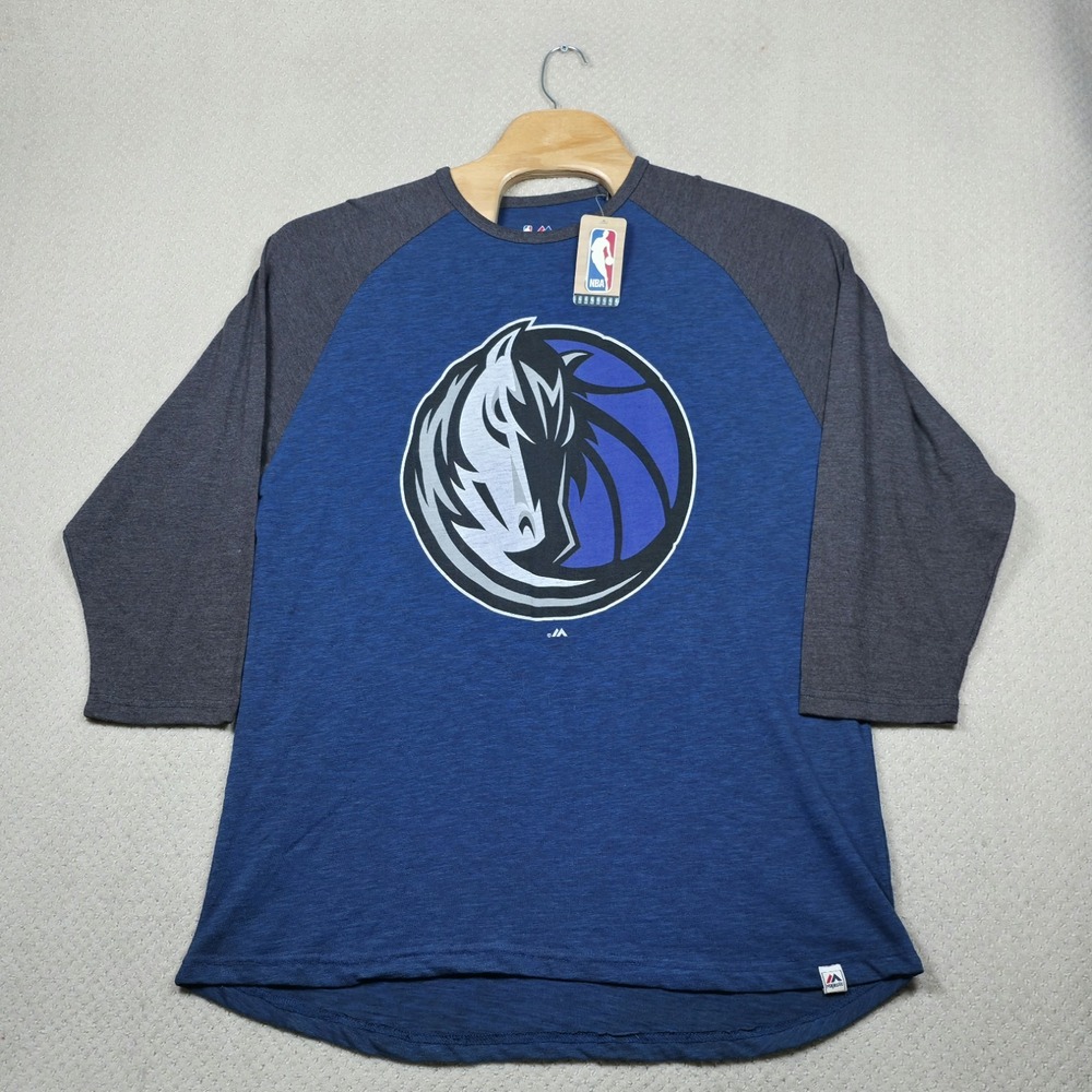NWT Majestic Dallas Mavericks T-Shirt Mens XLT Big & Tall Raglan 3/4 Sleeve NBA